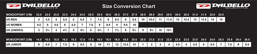 Dalbello Ski Boot Size Chart